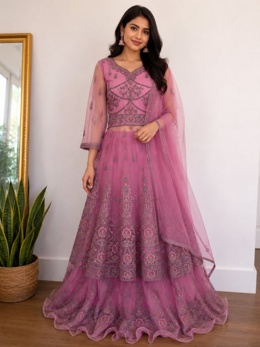 Dusty Pink Designer Lehenga Set | Embroidered Indian Party Wear | Indian Outfit